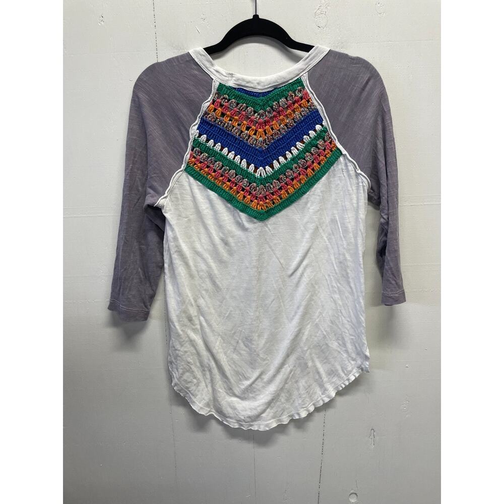 We The Free Women's T-Shirt Crocheted Upper Section 3/4 Sleeves Small Boho - Picture 5 of 7